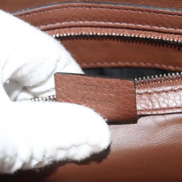 GUCCI Clutch Bag Leather Brown Silver - Picture 13 of 14